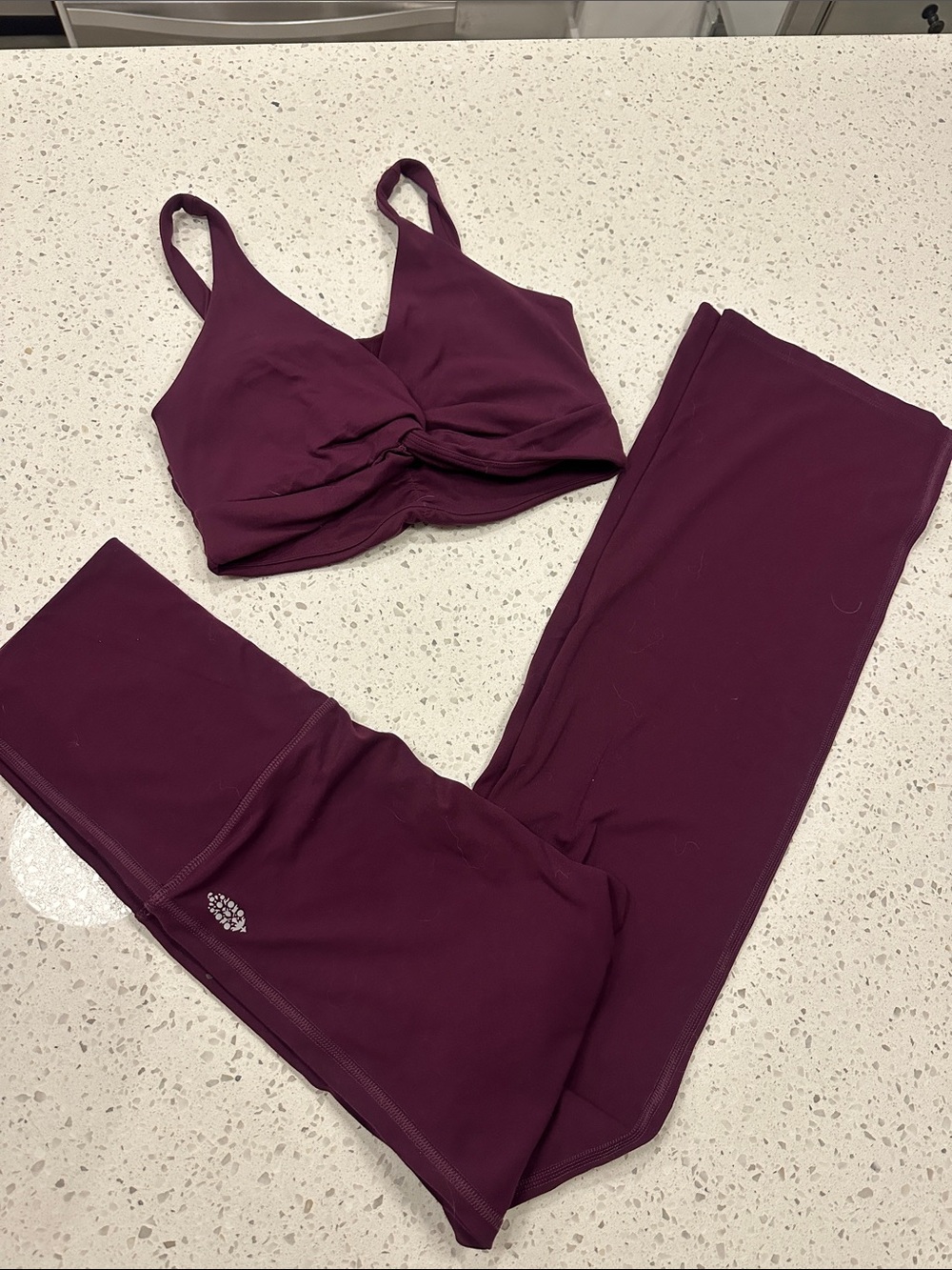 fp movement bra / straight leg pant in purple xs pant and s bra